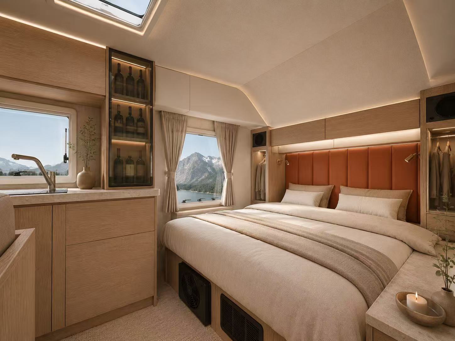 Warm wood interior and main bed in the IM19